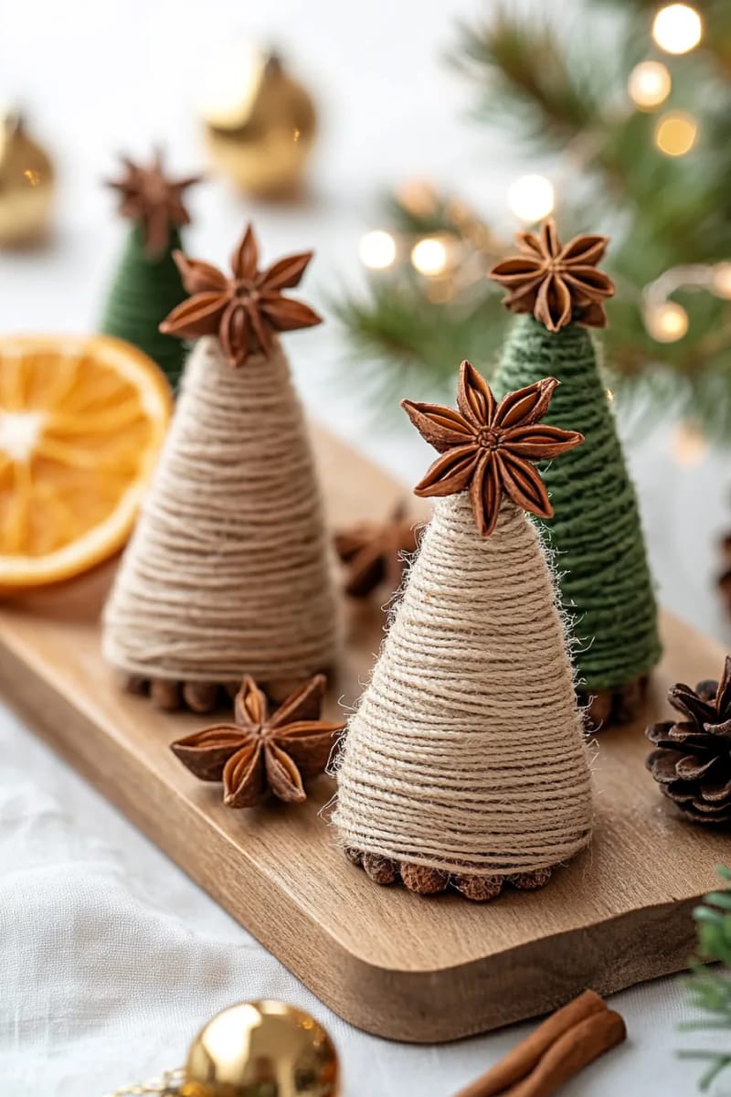 27 Rustic Christmas Decoration Ideas For Your Farmhouse 35 twine-wrapped christmas trees topped with star anise 1
