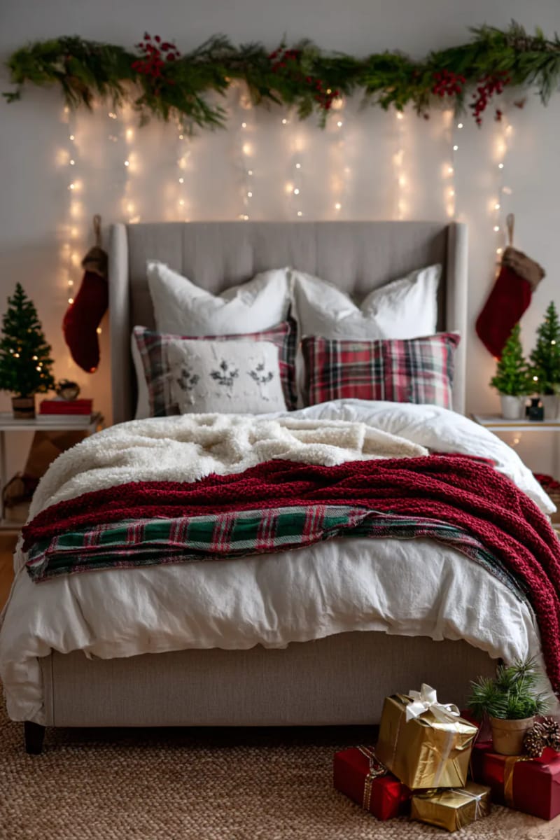 twinkle fairy lights cascading down behind the headboard for magical ambiance 1