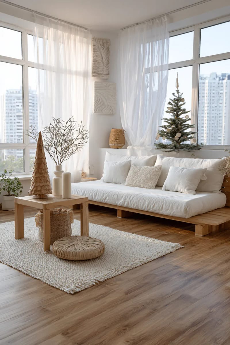 31 Elegant Minimalist Christmas Decor Ideas to Inspire 29 unadorned wooden christmas tree silhouette on a white accent table 1