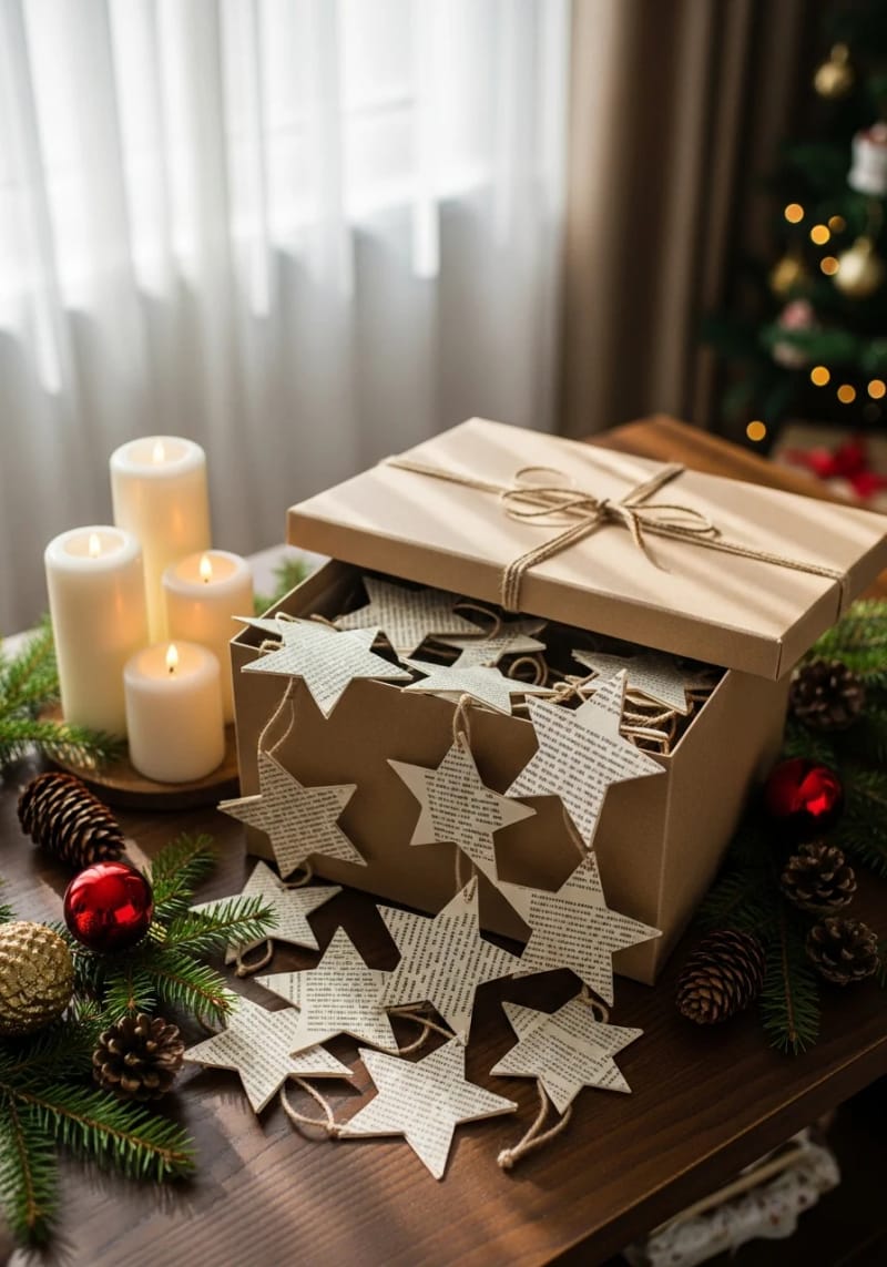 upcycled book page star garlands for zero-waste holiday décor 1