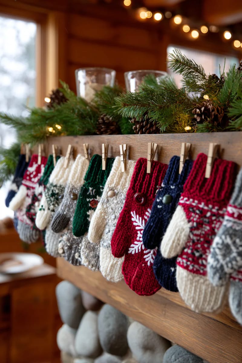 29 Upcycled Christmas Crafts For Unique Holiday DIY Projects 21 upcycled sweater mittens as whimsical christmas stocking alternatives 1