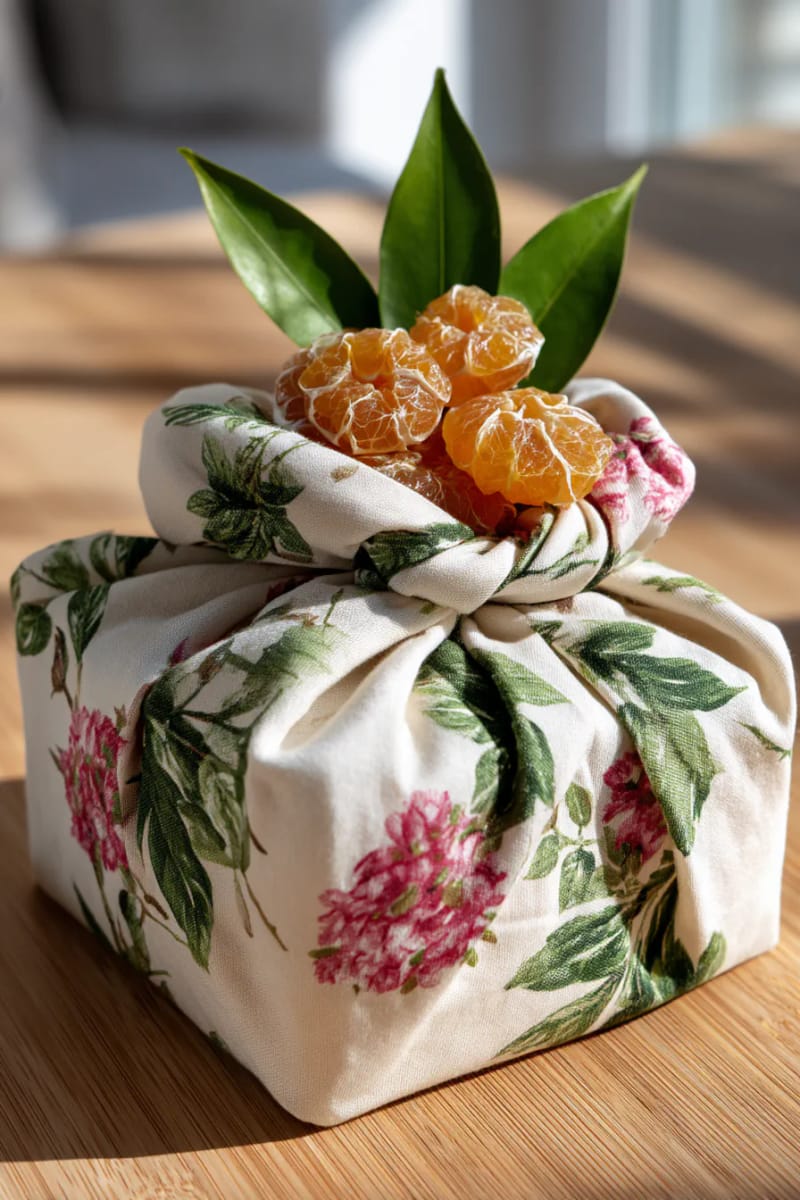 use vintage floral fabric with dried orange slices for a festive touch. 1