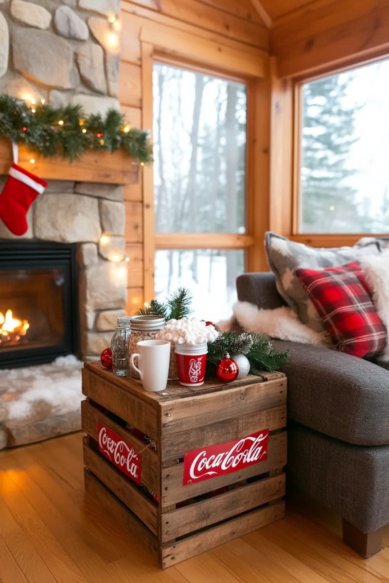 vintage coca-cola crate as a rustic hot cocoa station 1