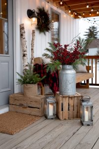 vintage milk can with festive red berries and greenery as a porch statement piece 13