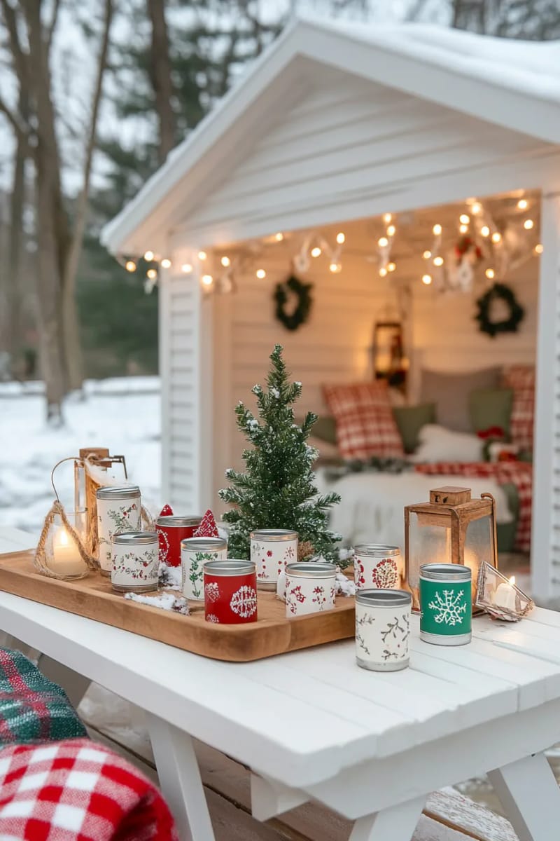 29 Upcycled Christmas Crafts For Unique Holiday DIY Projects 4 vintage tin can tree ornaments painted with retro patterns and metallic accents 1