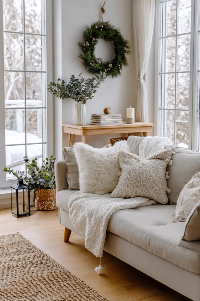 31 Elegant Minimalist Christmas Decor Ideas to Inspire 34 wall-mounted minimalist wreath made from a single pine branch 1