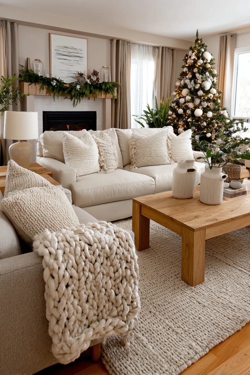 warm caramel and cream throw blankets draped over armchairs 1