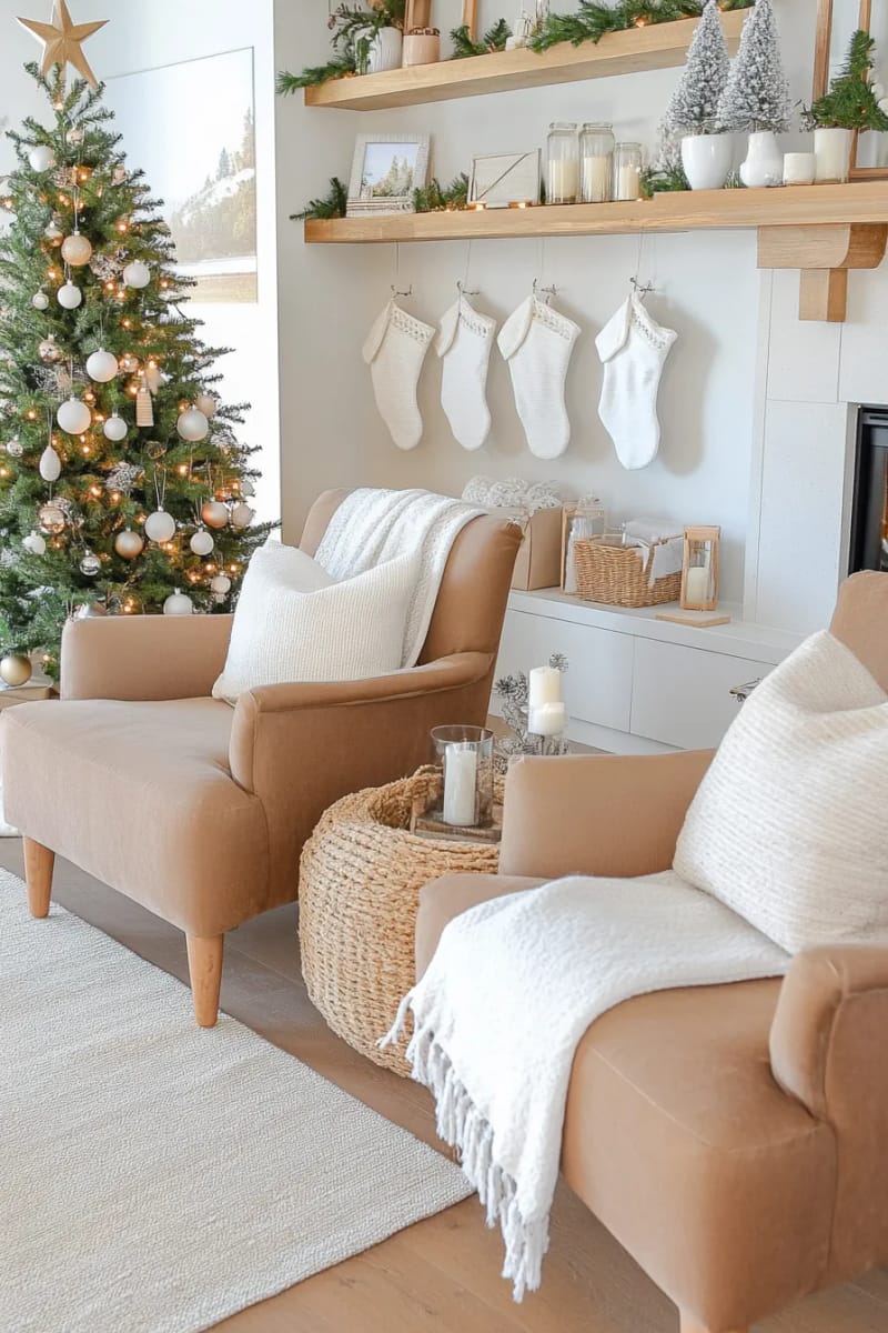 warm caramel and cream throw blankets draped over armchairs 1