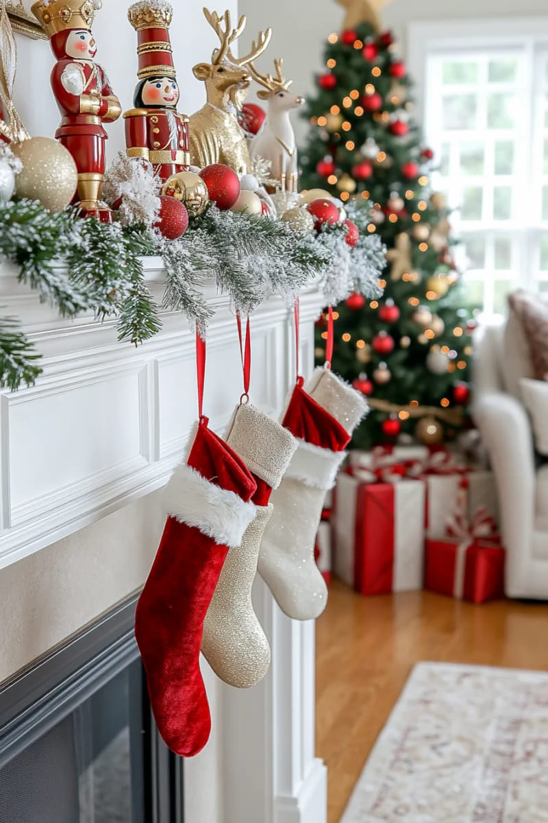 whimsical nutcracker and reindeer figurines atop a snowy garland 1