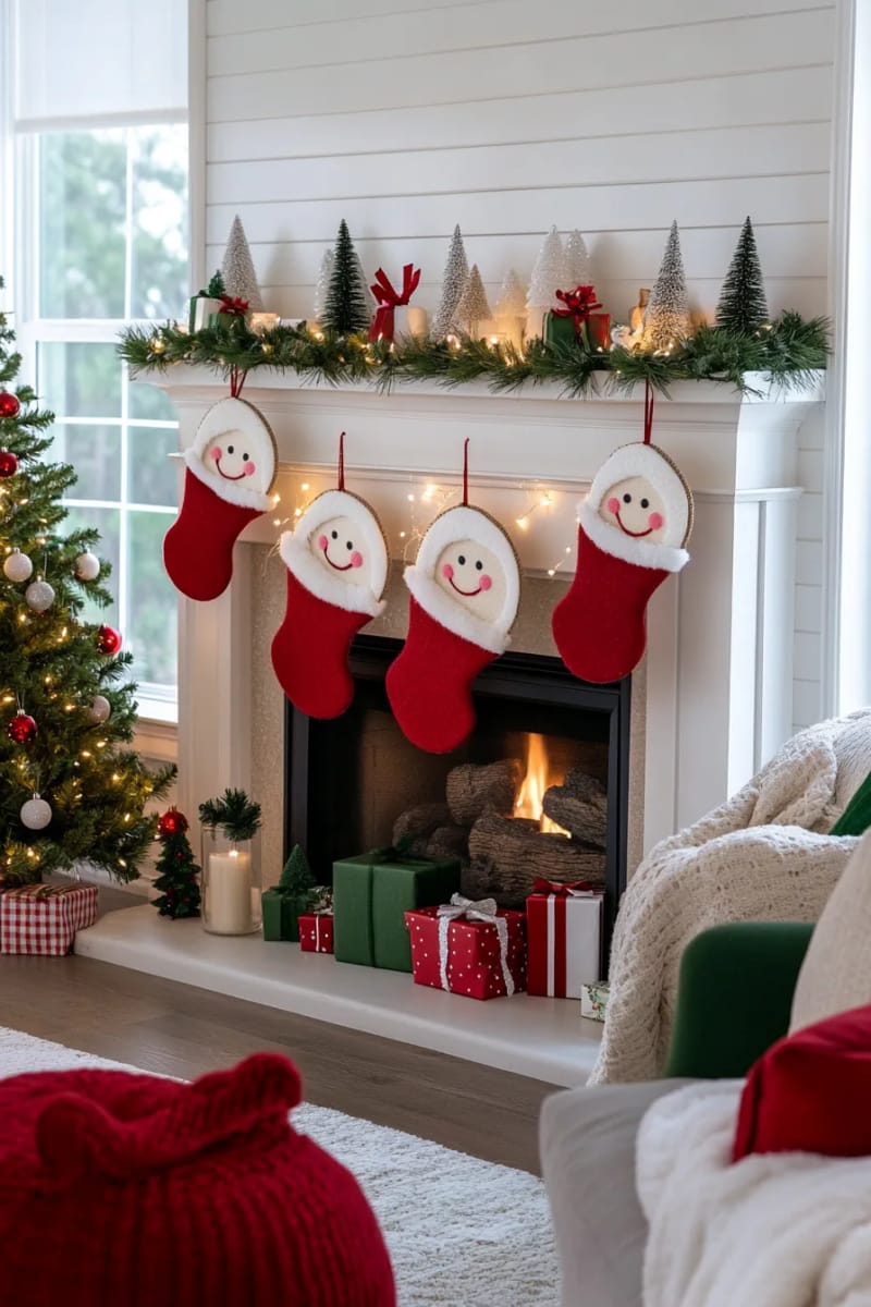 whimsical santa face felt circles with stitched rosy cheeks 17