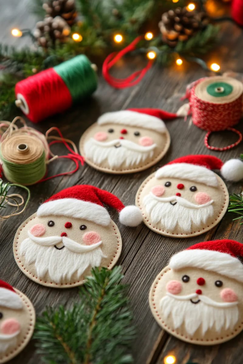 whimsical santa face felt circles with stitched rosy cheeks 1