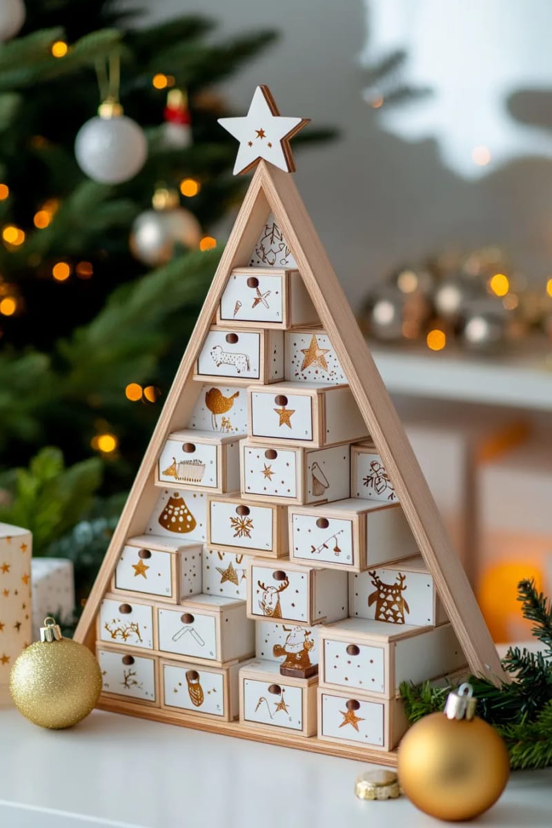 whitewashed wooden advent calendar with simple numbered tags 1