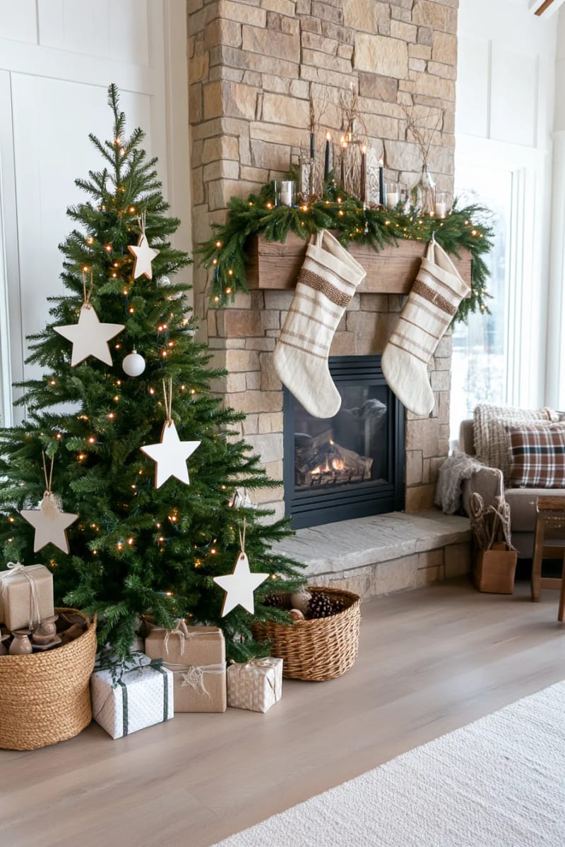 whitewashed wooden stars with jute twine hangers 1