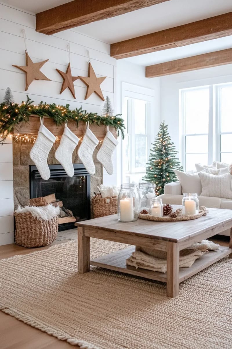whitewashed wooden stars with jute twine hangers 1