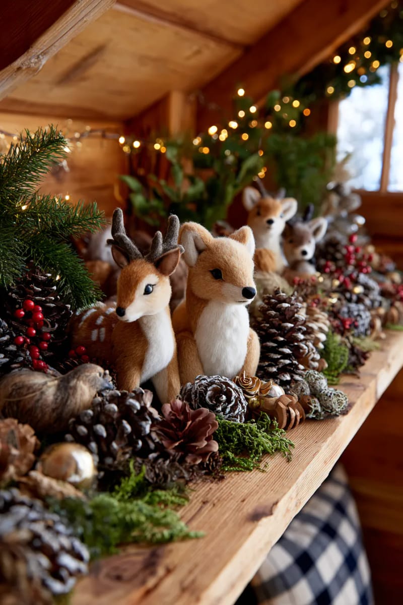 woodland animal figurines nestled among earthy garlands 1