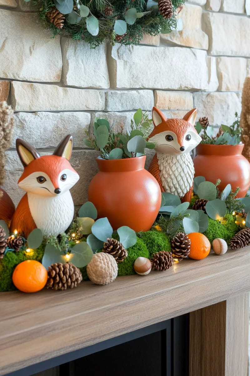 woodland animal figurines nestled among earthy garlands 1