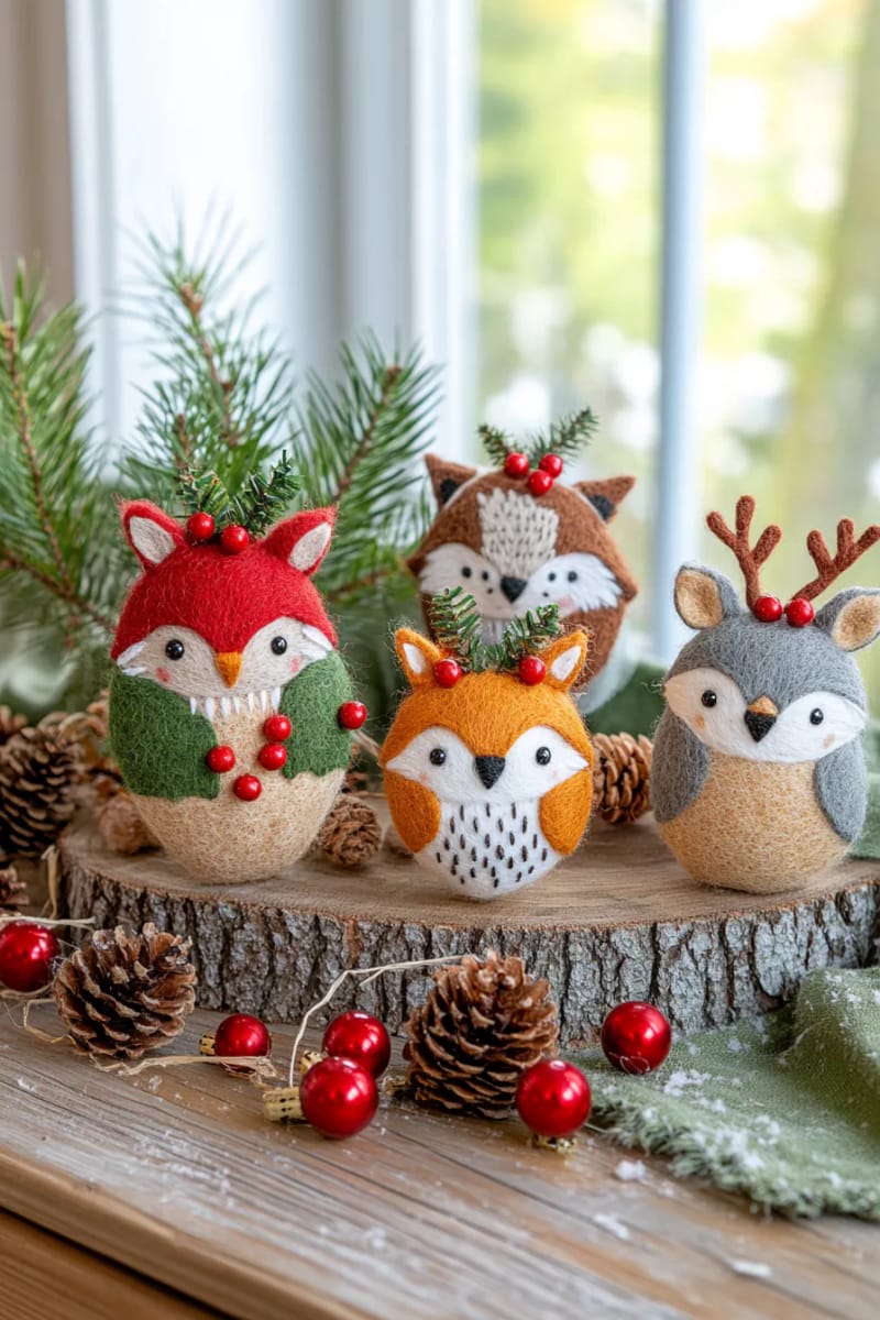 wool felt animal ornaments inspired by nordic forests 1
