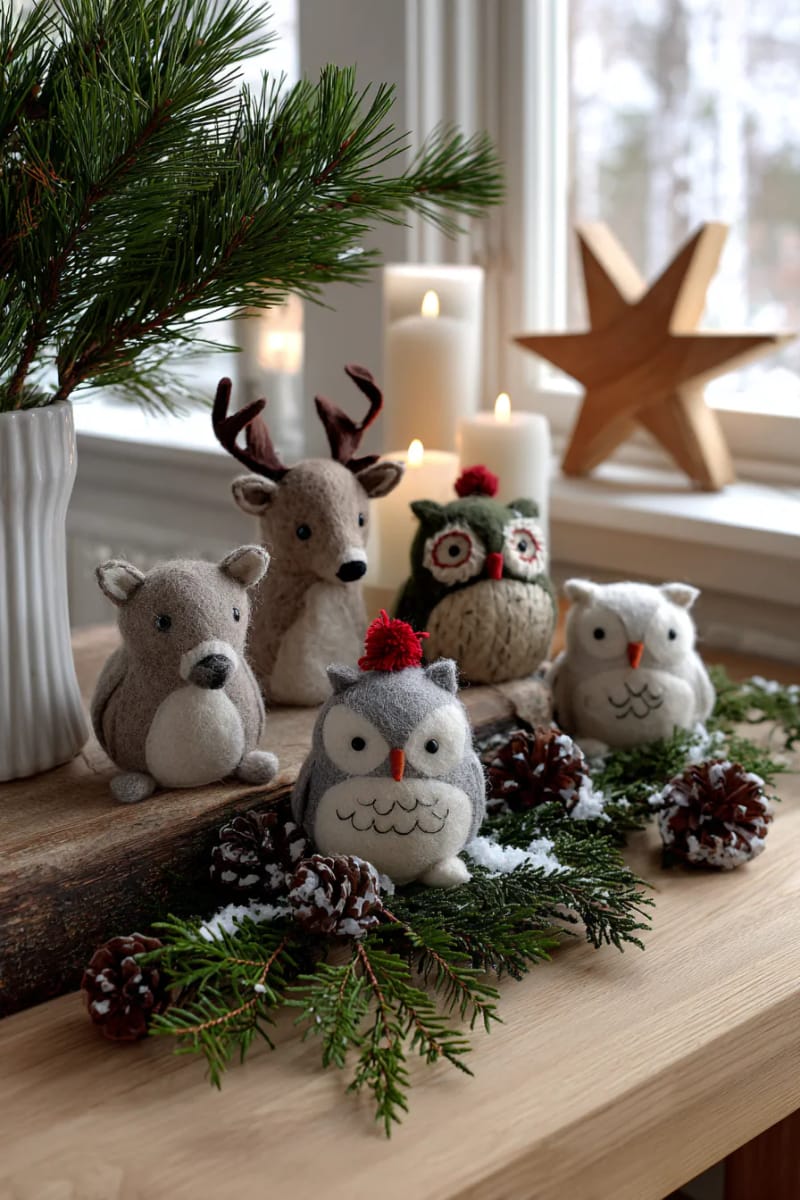 wool felt animal ornaments inspired by nordic forests 1