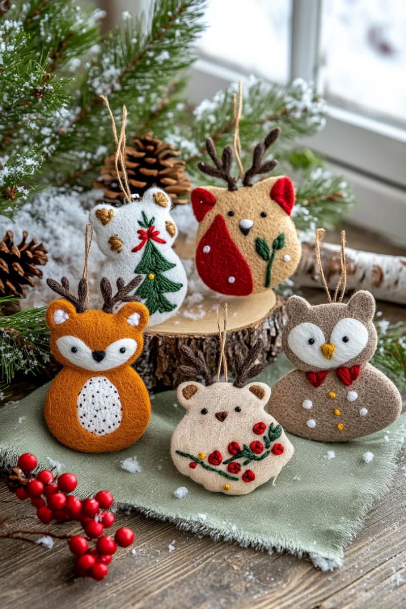 wool felt animal ornaments inspired by nordic forests 1