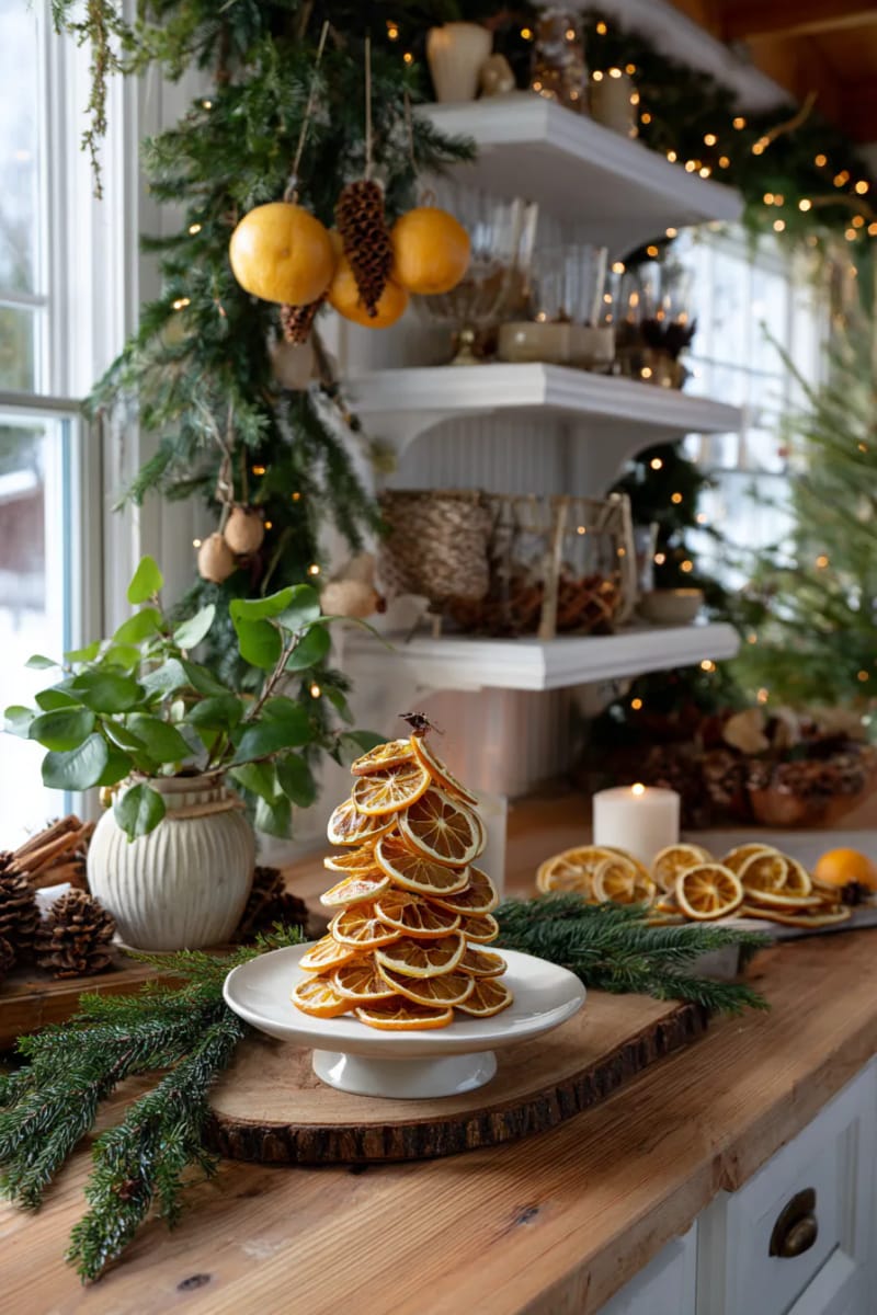 assemble a tabletop tree using stacked dried orange slices and cloves 1