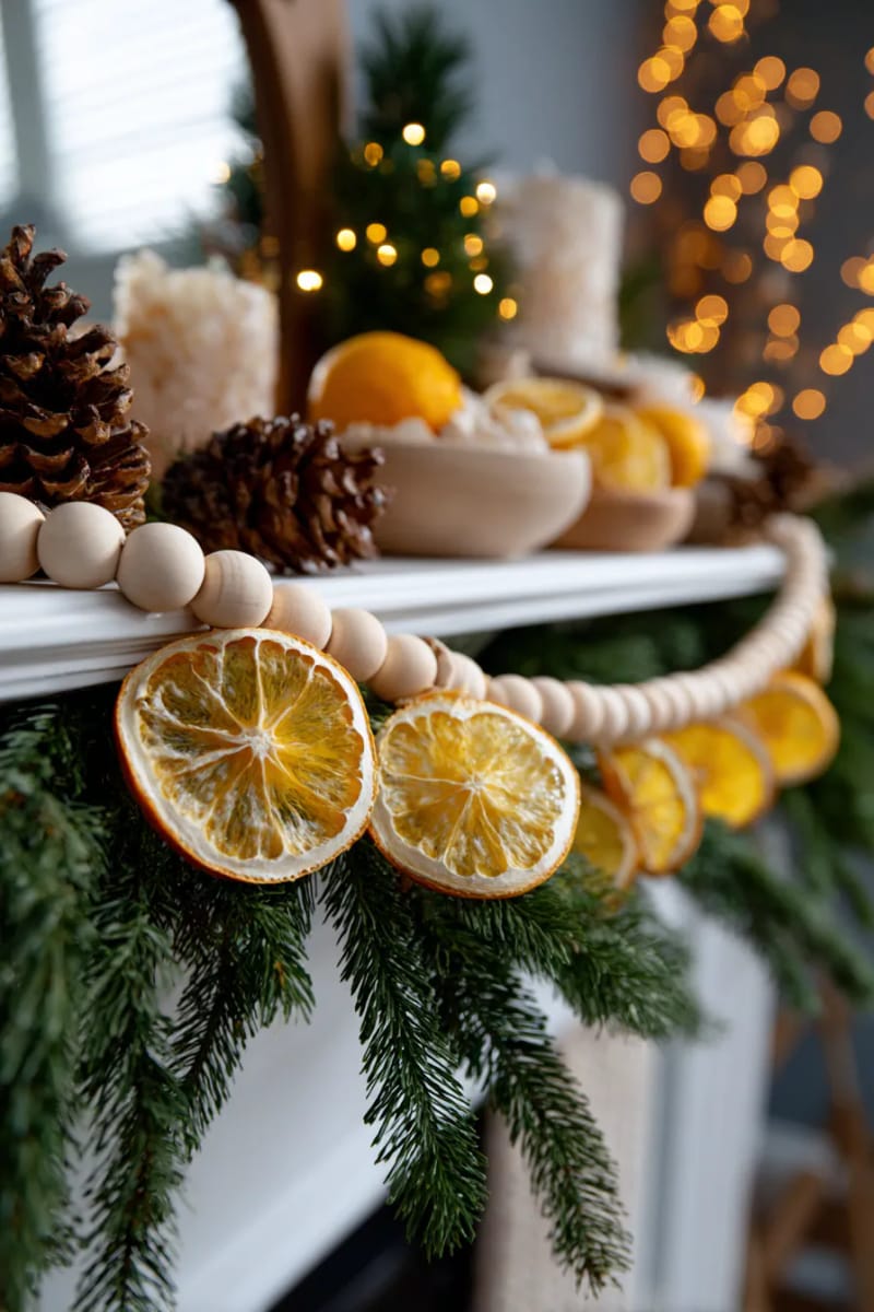 attach dried oranges and dried lemons to a wooden bead garland 1