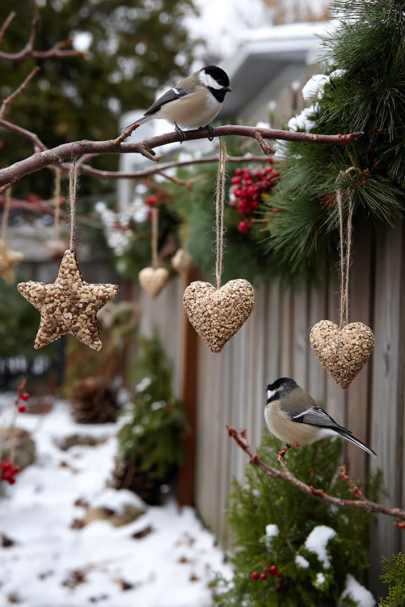 birdseed ornaments shaped like stars and hearts for wildlife-friendly décor 1