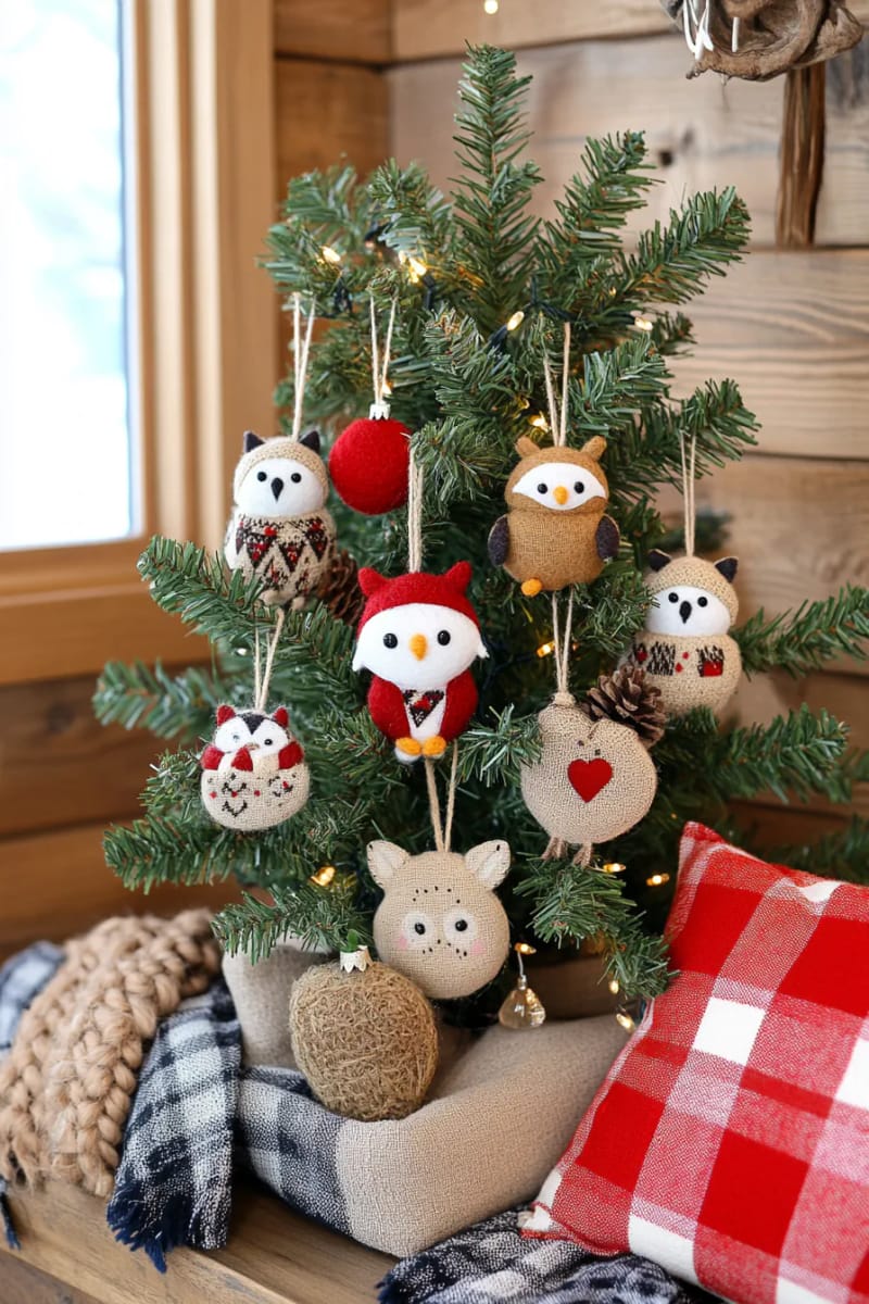 burlap and felt woodland animal ornaments for cozy cabin vibes 1