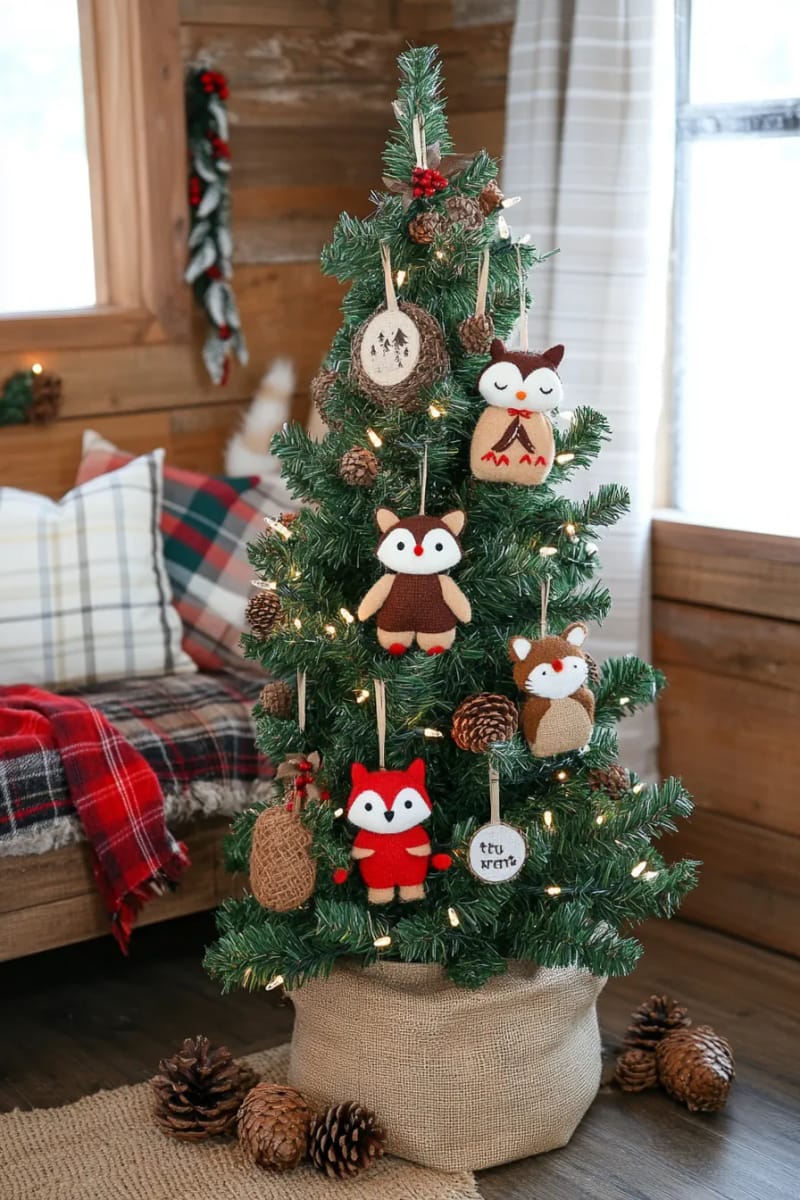 burlap and felt woodland animal ornaments for cozy cabin vibes 1