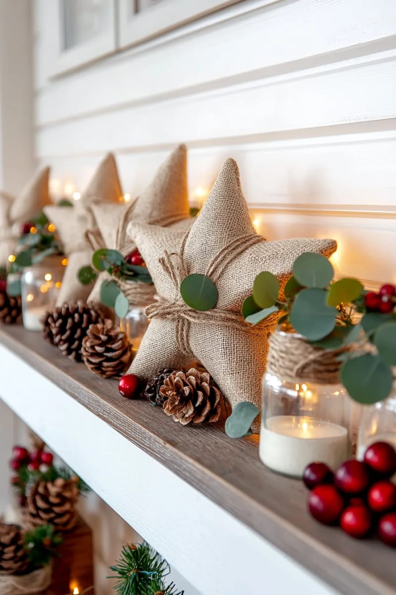 burlap-wrapped wire stars with eucalyptus sprigs for a natural touch 1