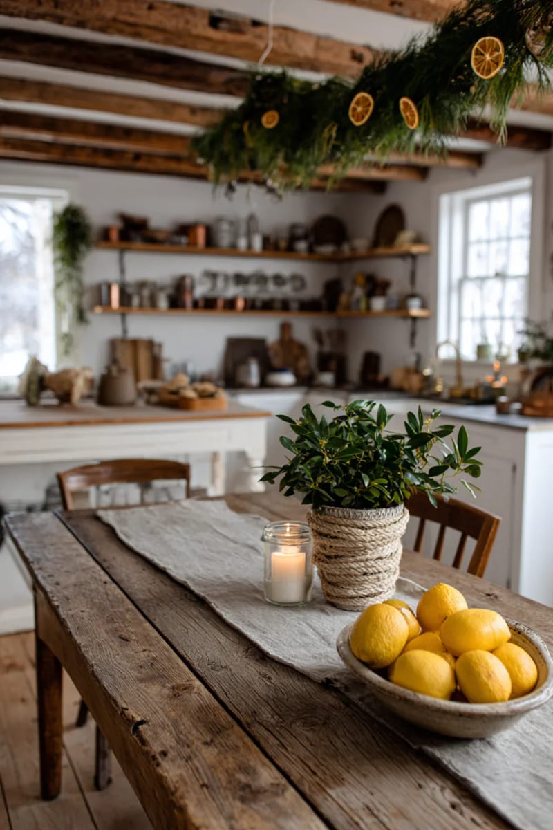21 Creative Eco-Friendly Christmas Food Decor Guests Will Love! 6 citrus slice garland strung with hemp twine and interspersed with bay leaves 1