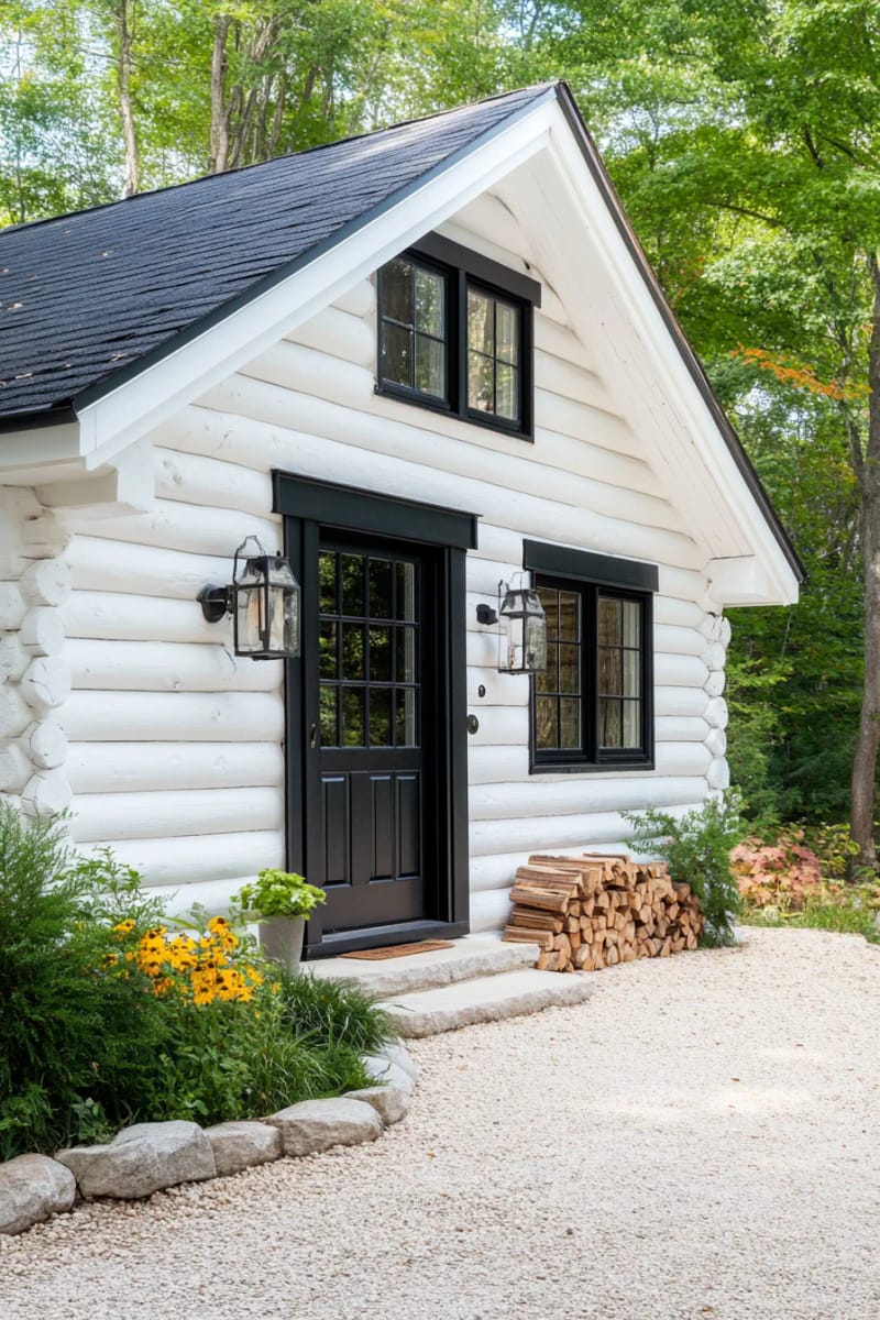 15 Fabulous Log Cabin Home Exterior Ideas You'll Love! 25 classic scandinavian-style log cabin with whitewashed exterior and minimalist lines 1