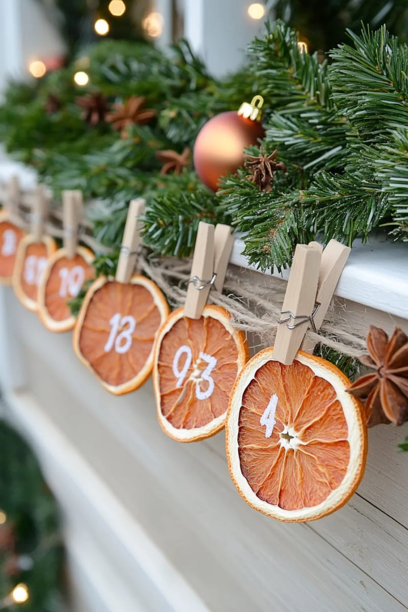 create an advent calendar with numbered dried orange slices 1