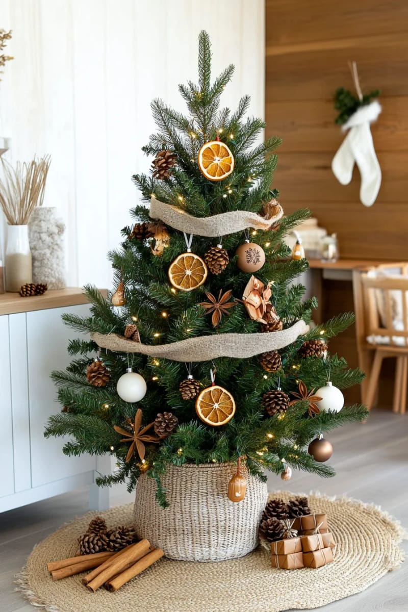 decorate a rustic christmas tree using dried orange and star anise ornaments 1