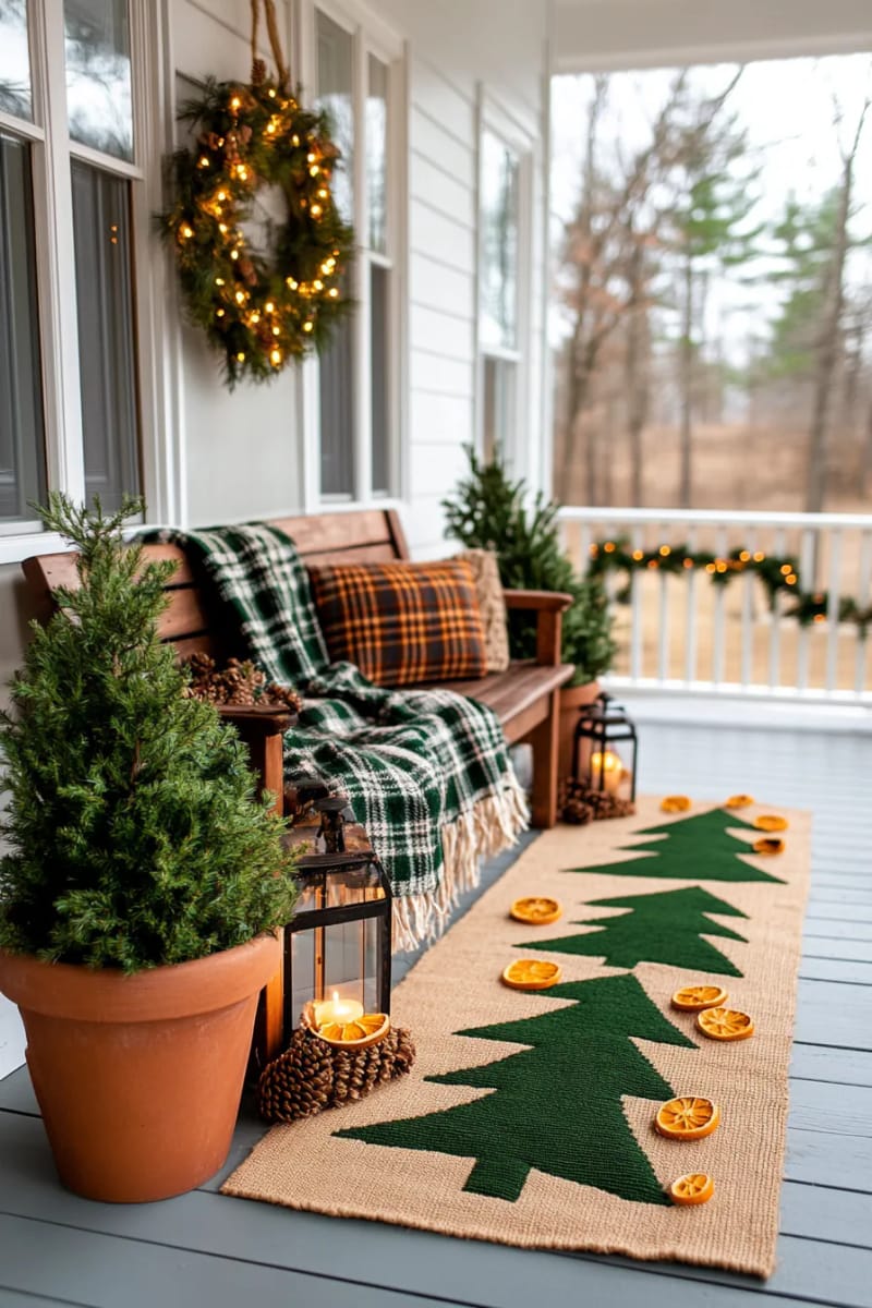 eco-friendly fiber doormat painted with geometric christmas tree patterns 1