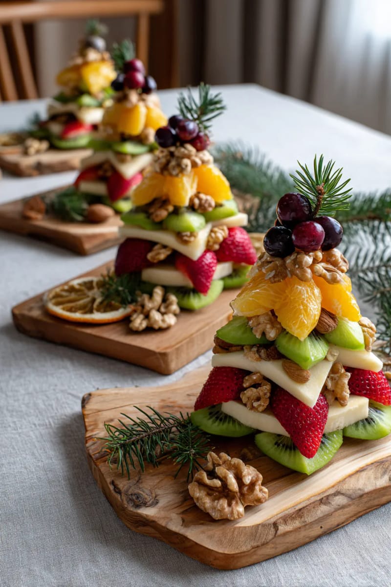 eco-friendly fruit and nut charcuterie trees on upcycled wooden boards 13