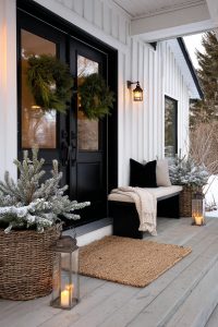 frosted faux pine in woven baskets for a cozy winter touch 13