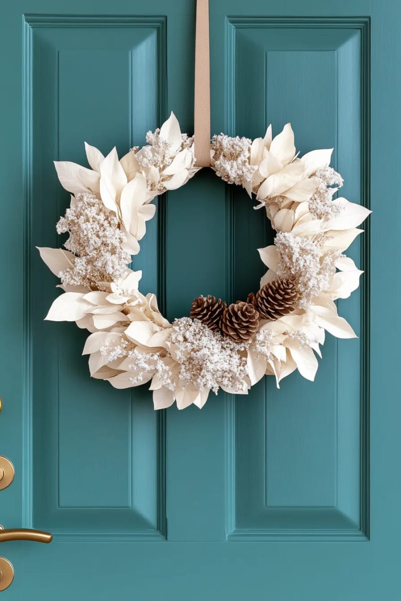 21 Unique Dried Flower Christmas Wreaths for a Cozy Holiday 13 frosted look wreath using bleached ruscus and white statice 1