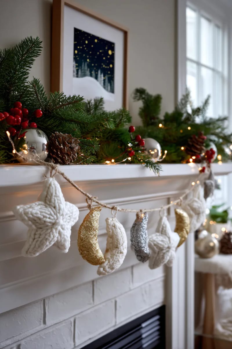 garland of wool stars and crescent moons for a celestial christmas feel 1