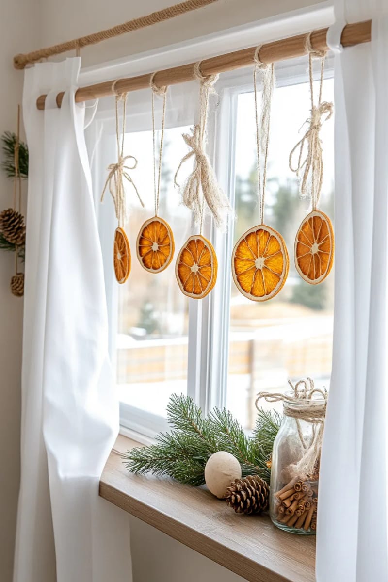 hang dried orange garlands across windows for golden sun-catching decor 1