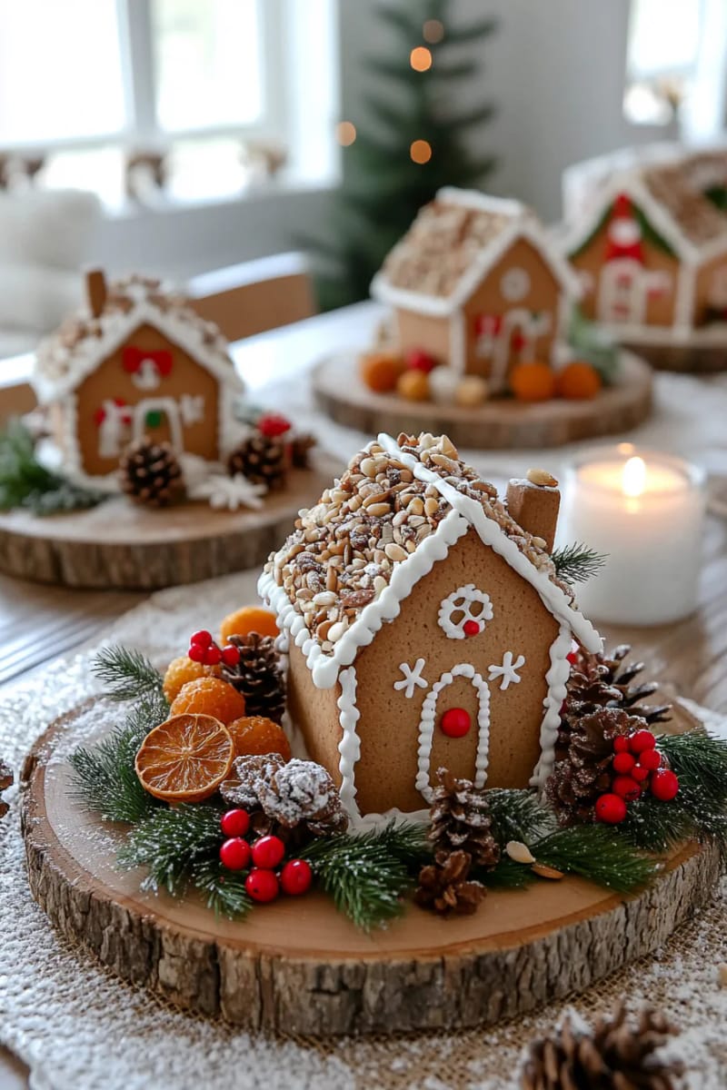 21 Creative Eco-Friendly Christmas Food Decor Guests Will Love! 15 mini gingerbread houses decorated with seeds and dried berries 1