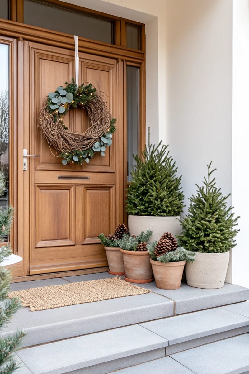 minimalist wreath made from twisted willow branches and fresh eucalyptus sprigs 1