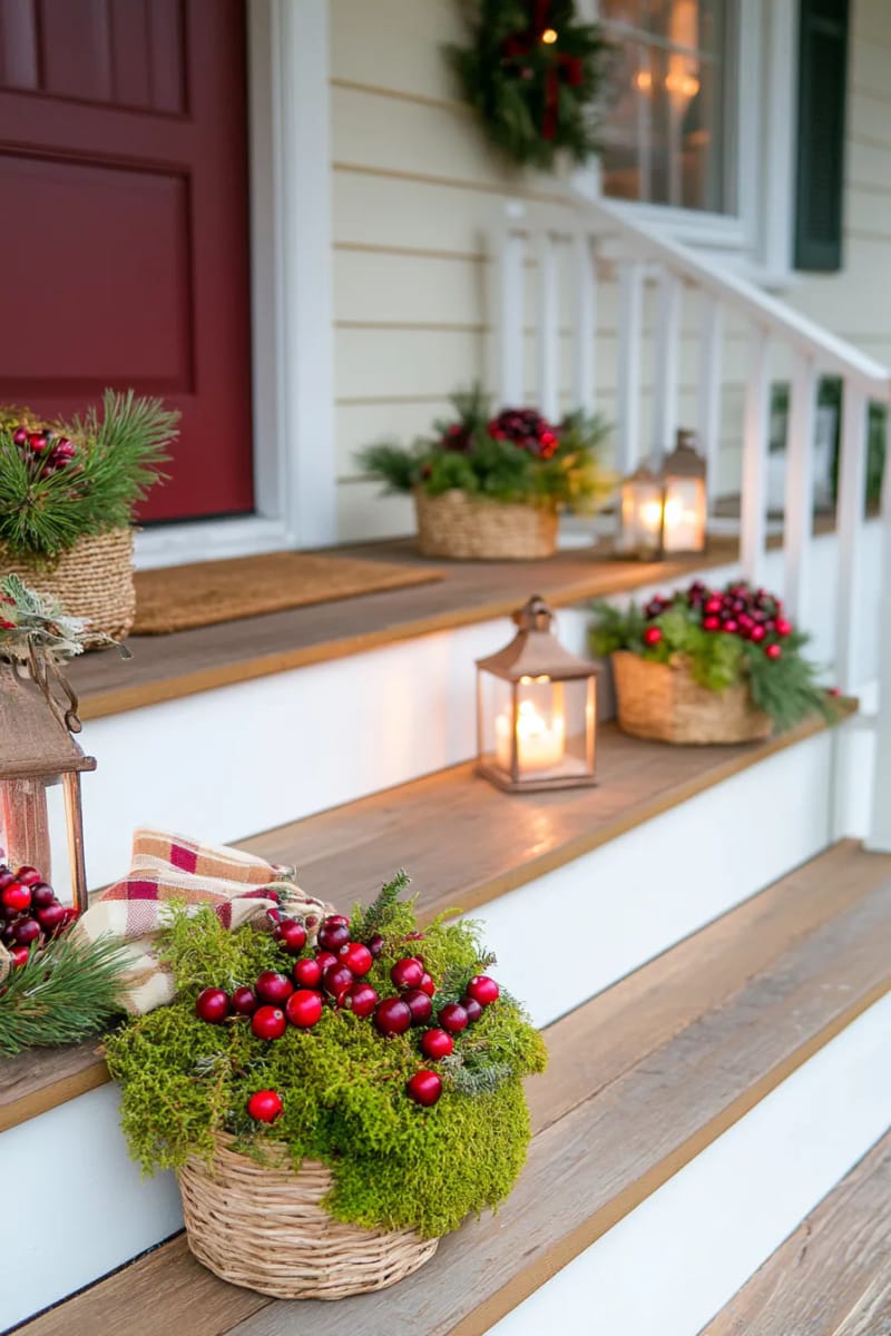 moss-filled baskets with cranberries and seed pods for a woodland touch 1