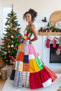 patchwork christmas dress using old flannel shirts and plaid skirts. 4