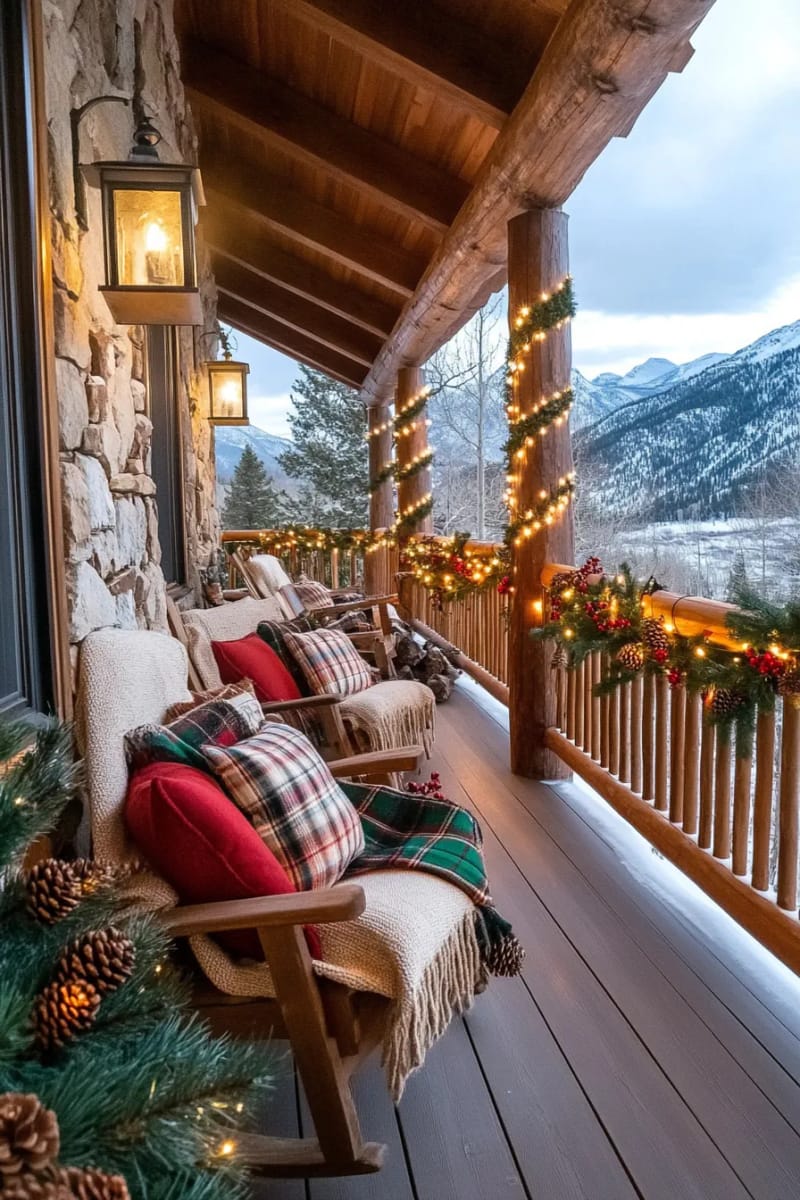pinecone garland strung across porch railings with rustic twine and cedar sprigs 1