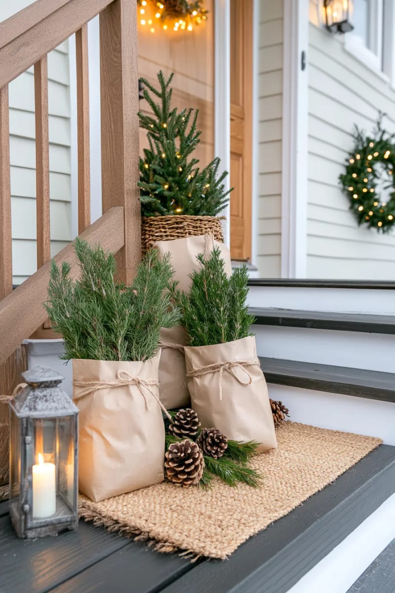 potted rosemary trees wrapped in recycled paper and tied with hemp twine 1