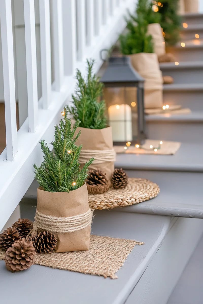 potted rosemary trees wrapped in recycled paper and tied with hemp twine 1