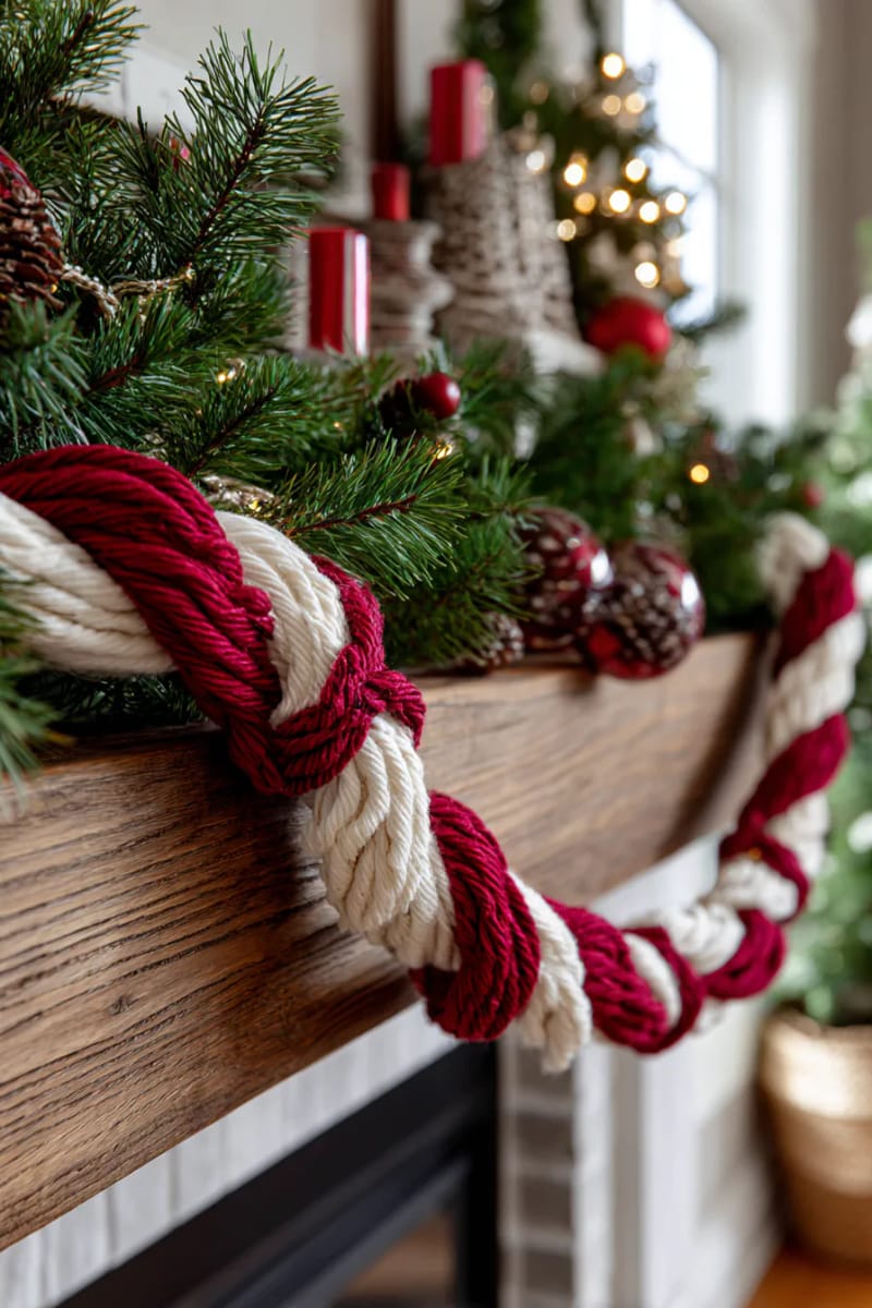 red and white twisted wool rope mimicking classic candy cane stripes 1