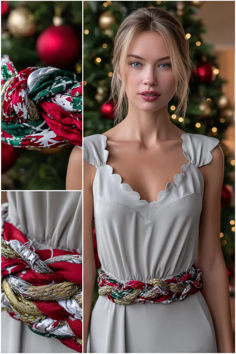 reimagined tie belt using old holiday ties and sparkly yarn accents. 1