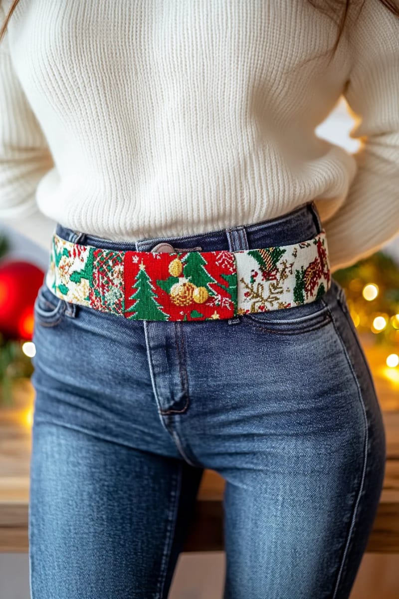 reimagined tie belt using old holiday ties and sparkly yarn accents. 1