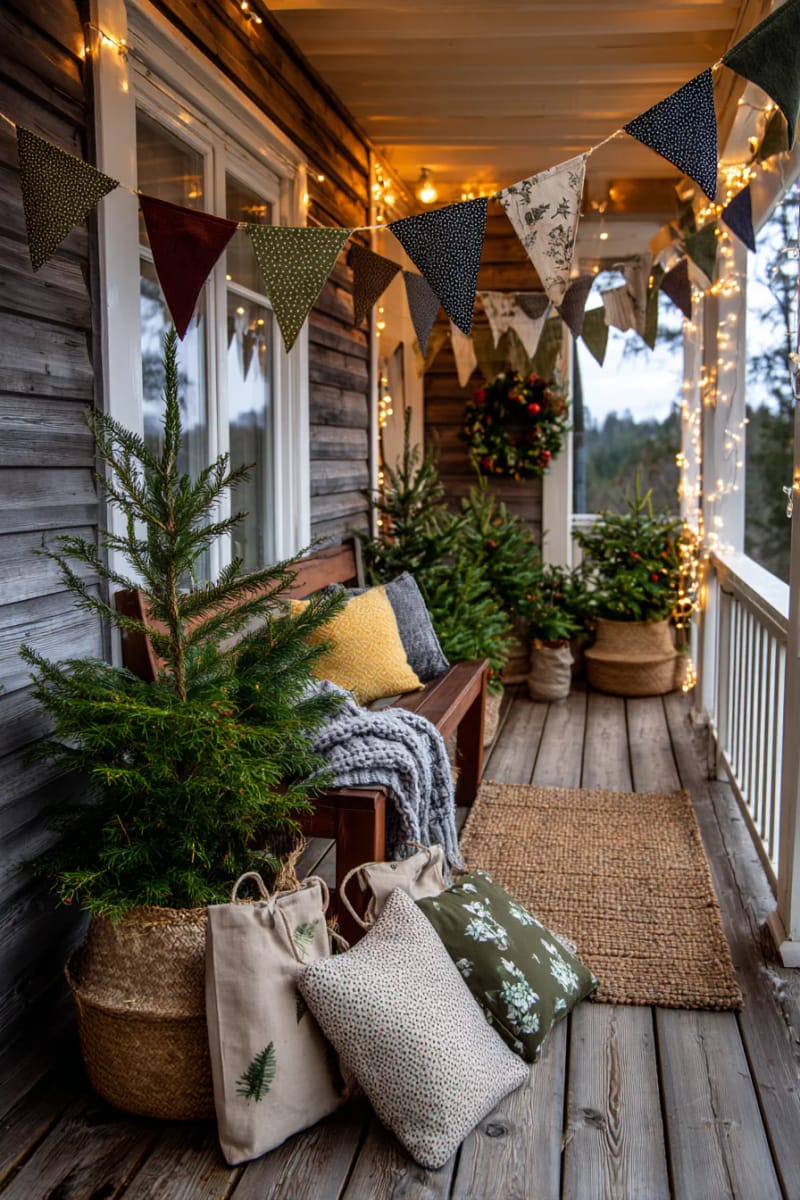 reusable fabric bunting in earthy tones and botanical prints for festive cheer 1